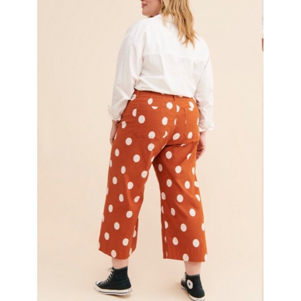 Maeve Rust Orange Polka Dot Cropped Wide-Leg Pants
